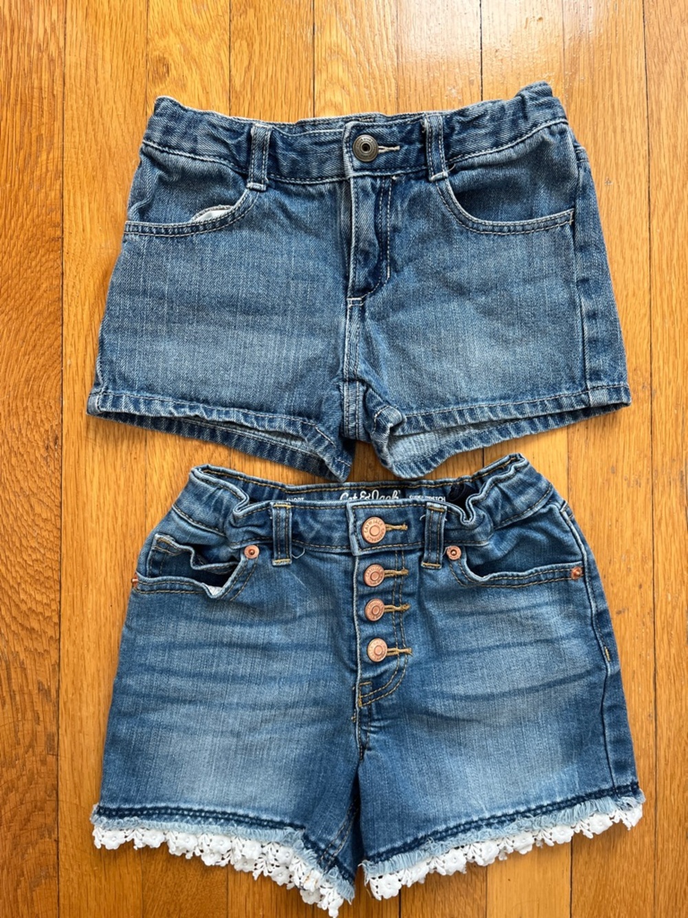 Set of 2 Size 6 / 7 Girls Denim Jean Shorts Adjustable Waist Summer Shorts - Picture 8 of 9